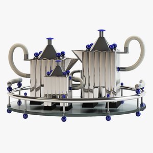tea set tray silverware 3d model