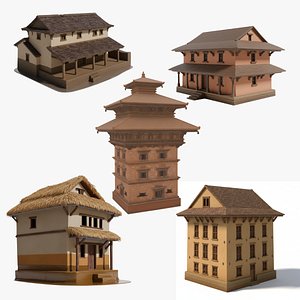 Nepali Rural House Pack (5 Assets) Traditional South Asian Village 3D Buildings