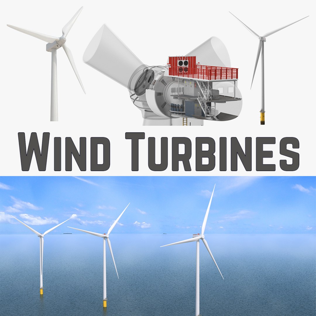 Wind Turbines and Wind Turbine Inside Collection 3D model preview