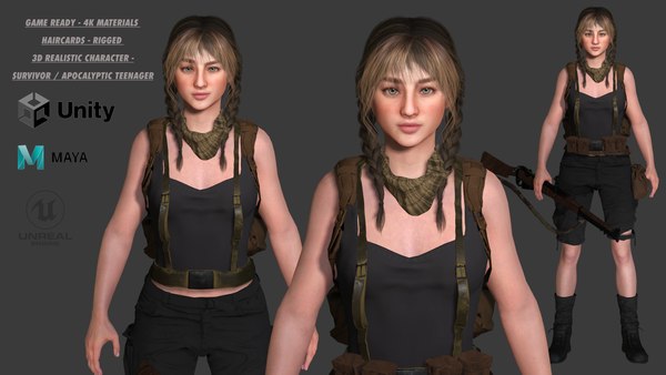 3D AAA 3D REALISTIC CHARACTER -TEENAGE GIRL SURVIVOR APOCALYPTIC 03 model