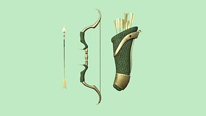 3D Archer Bow 05 Dragon Scale  - Quiver Fantasy Weaponry model