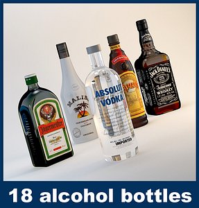 18 alcohol bottles 3d max