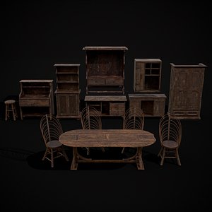 Rustic Wooden Kitchen Furniture Pack model