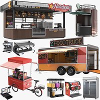 Large Detailed Fast Food Trucks Carts Kiosks Collection