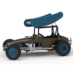3D Vintage Winged Supermodified stock car for Dirt while turning Version 2 Scale 1 to 25 model