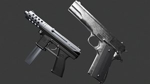 Game Ready Weapon Pack Colt M1911A1 TEC-9 Low-poly 3D model