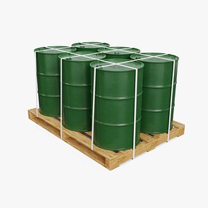 3D model Green Barrels with Pallet