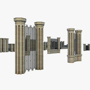 3D Wrought Iron Fence and Stone Column kit