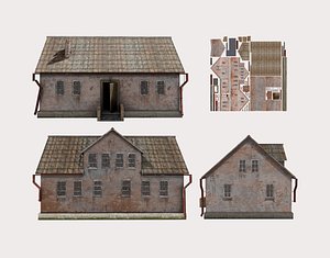Abandoned house in European style Low-poly 3D