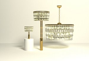 3D luxurious set crystal chandeliers model