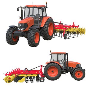 Kubota M130X1 Tractor and Agricultural Cultivator model