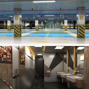3D realistic public underground car park