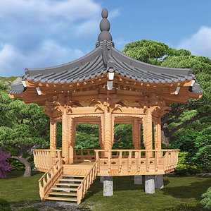 octagonal wooden pavilion 3d model