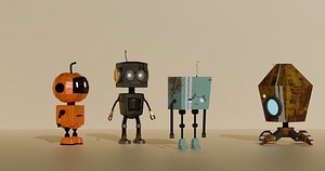 Sci Fi Character Pack   4 Robots  Optimized 3D Assets