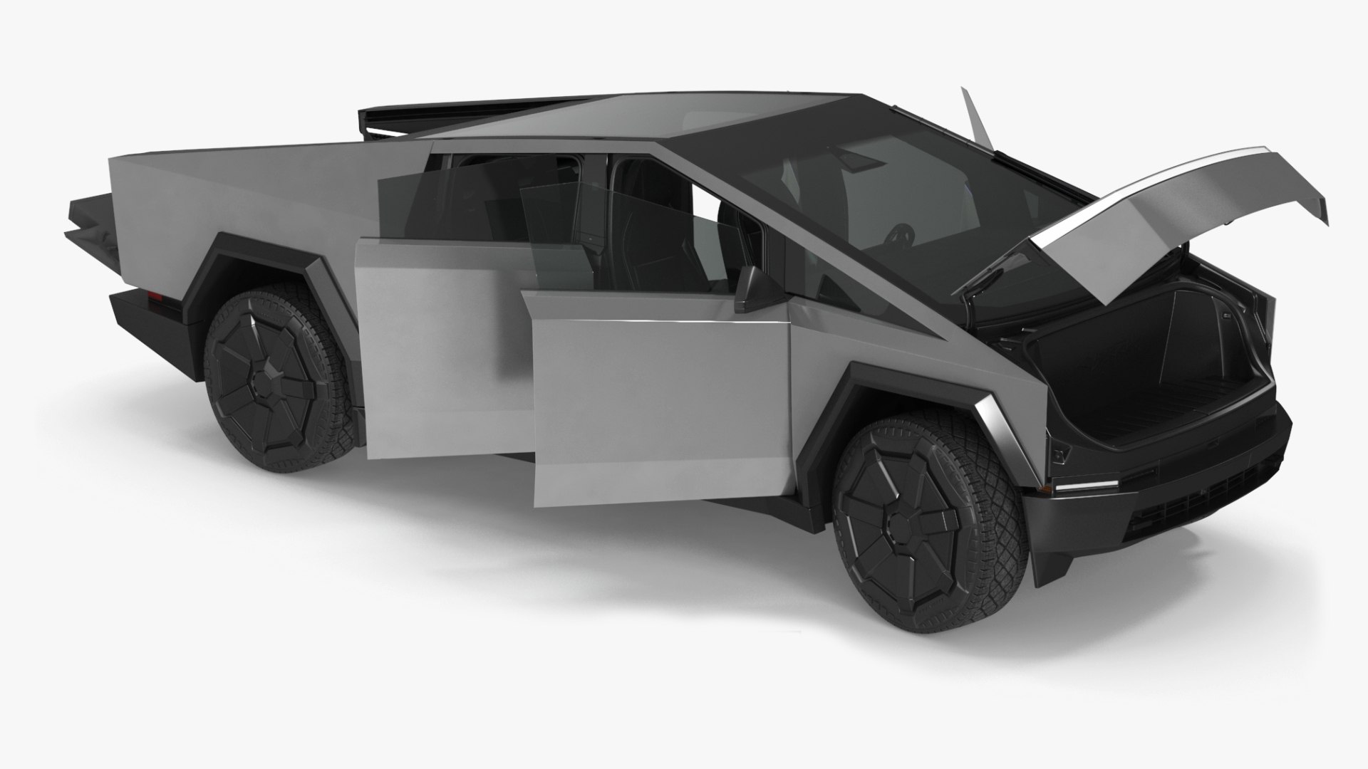 2024 Tesla Cybertruck with Lights On Rigged for Maya 3D model preview