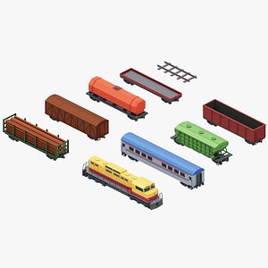 Stylized Train and Rail Wagons Low Poly