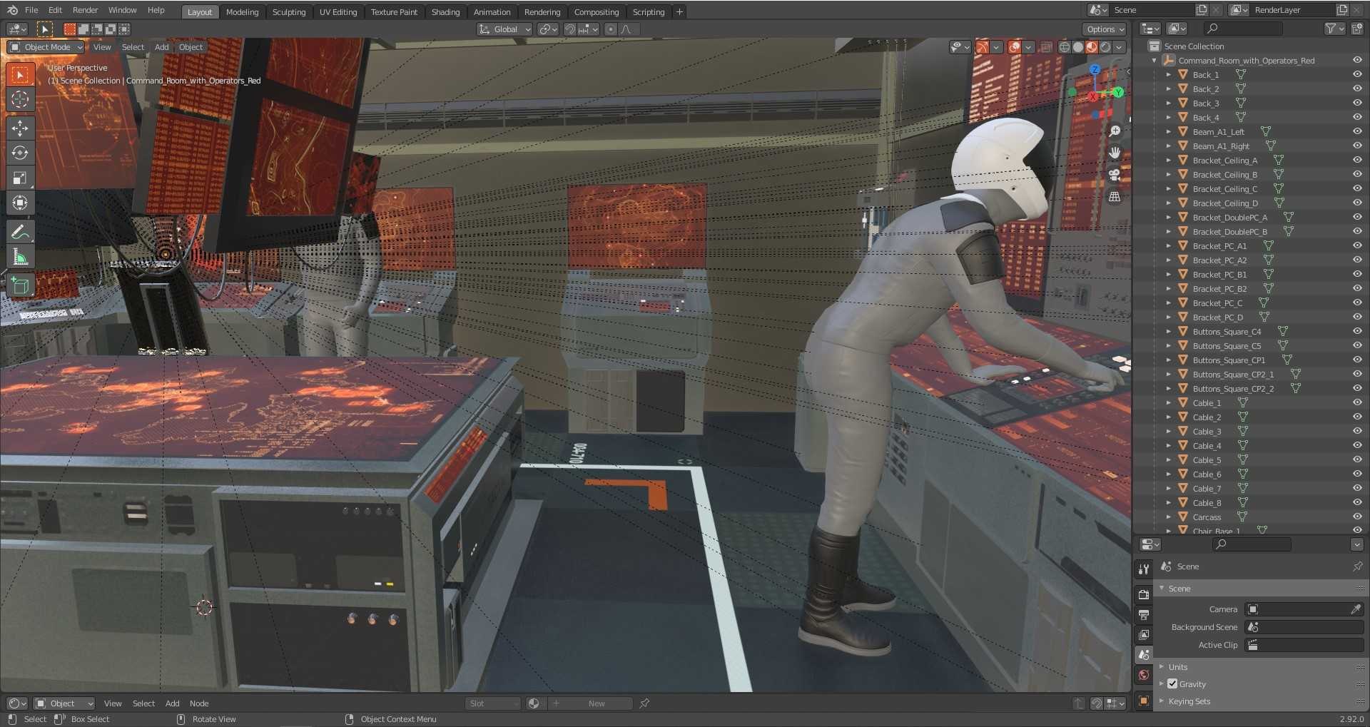 Command Room with Operators Red 3D model for architectural visualization, exterior scenes, interior design, real estate presentation, and rendering