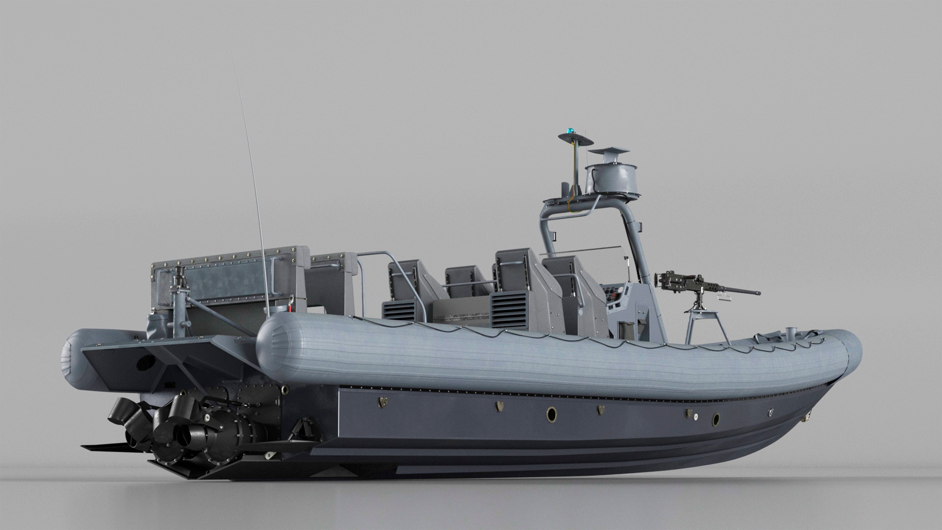 3D модель Военная надувная лодка RHIB с установленным пулеметом ...