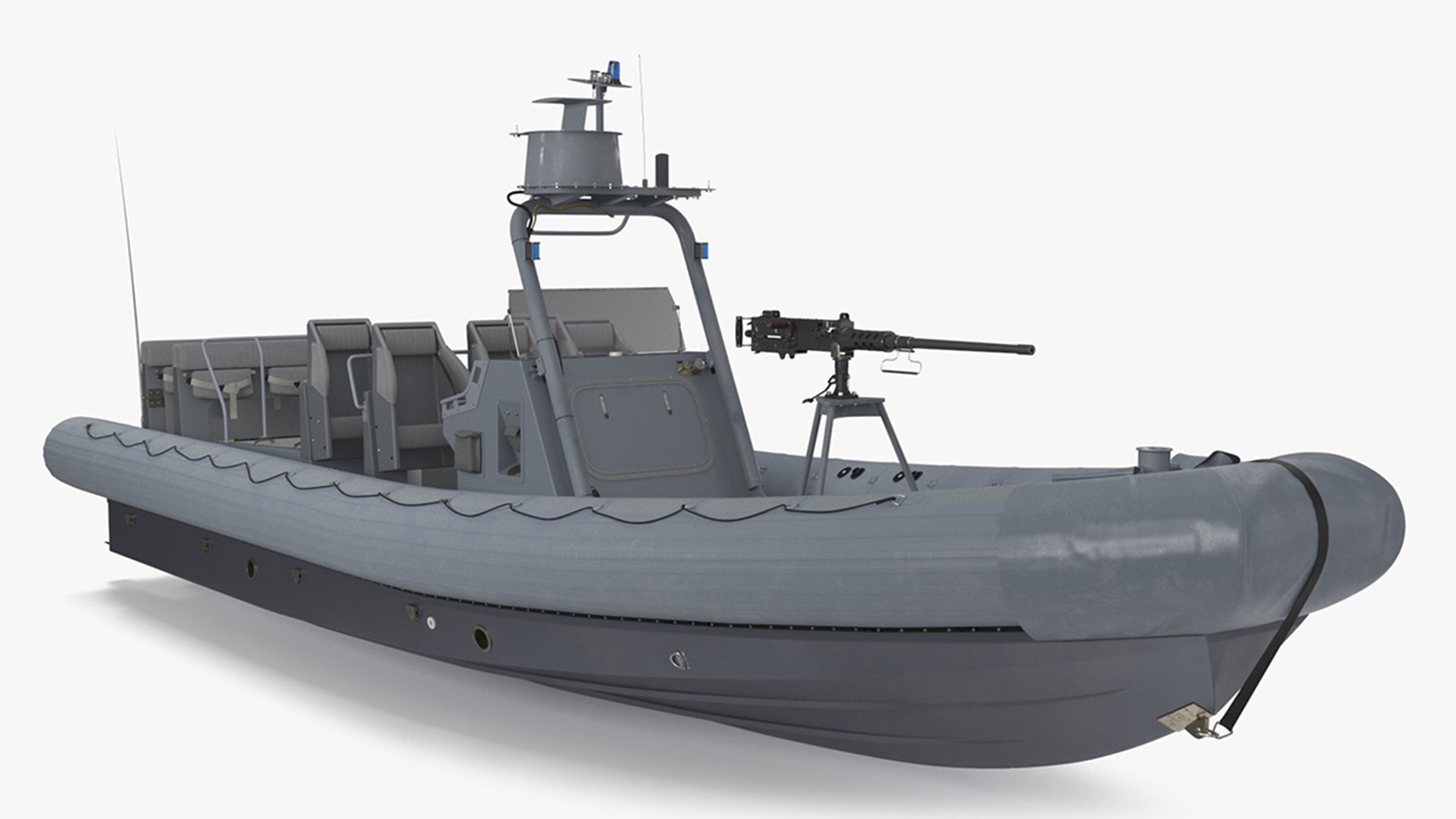 Military Inflatable Boat RHIB with Mounted Machine Gun 3D model preview