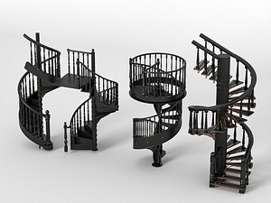 Ornate Black Spiral Staircase Collection 3D Model