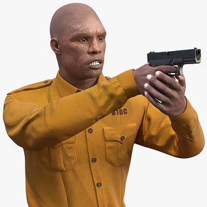 aframerican criminal aiming gun weapon 3D model