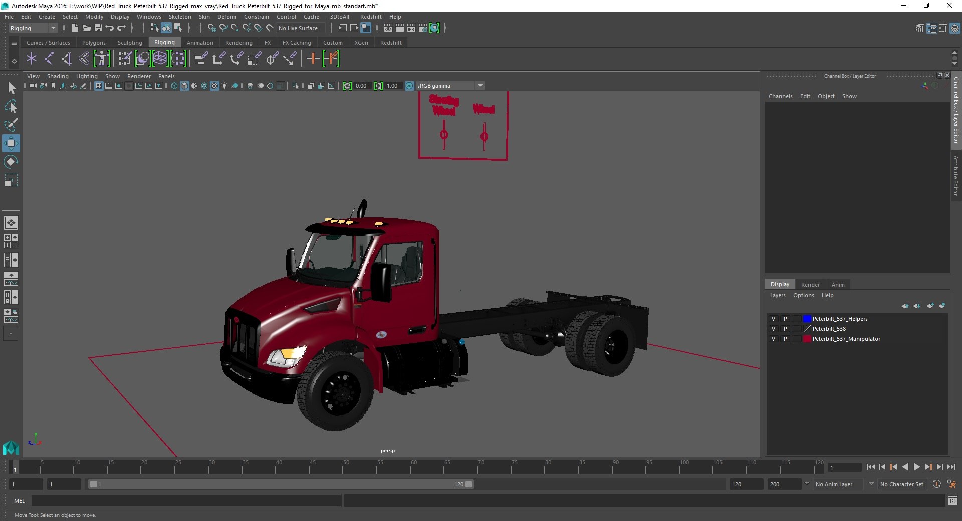 Red Truck Peterbilt 537 Rigged For Maya 3D Model - TurboSquid 2077091