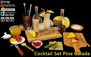 3D cocktail set pina colada model