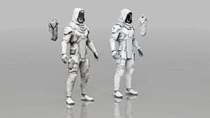 Bounty Hunter character with Futuristic Gun 3D