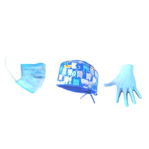 Medical hat, mask and gloves. Set 01