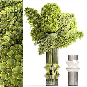 3D Bouquet of green flowers in a vase hydrangea lilac 321