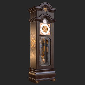 3D old antique grandfather clock