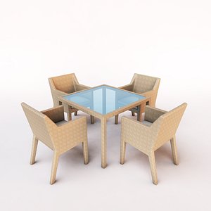 outdoor dining set wicker chair 3d model