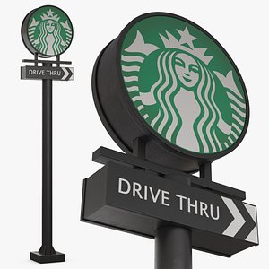 Tall Starbucks Drive Thru Signage 3D model