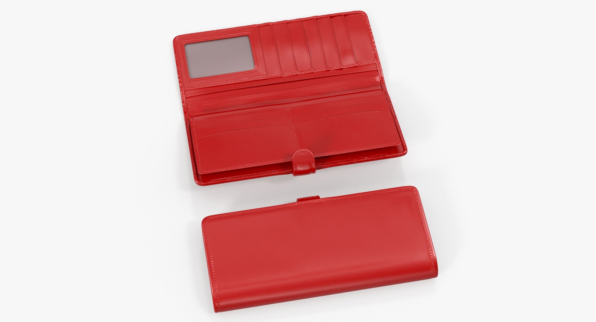 Women Long Wallet Red Leather Set 3D model preview