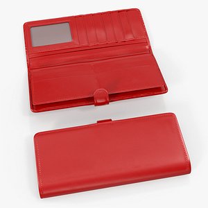Women Long Wallet Red Leather Set