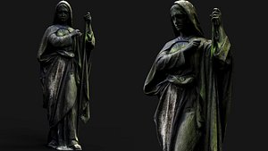 3D abandoned statue woman mossy stone monument PBR photogrammetry