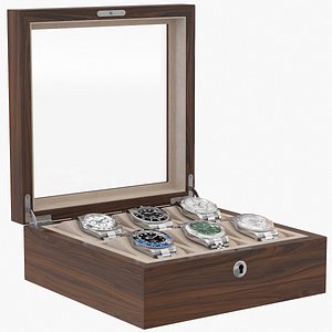 Rolex 6 Slot Squared Wood Case Open 3D model