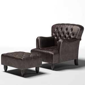 tufted chair ottoman 3d model