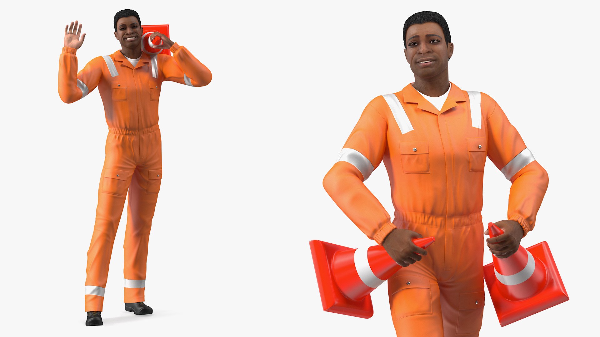 Light Skin Black Road Worker Rigged for Modo 3D model preview