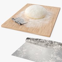 Round Bread Dough Ball On Wooden Board With Bench Scraper