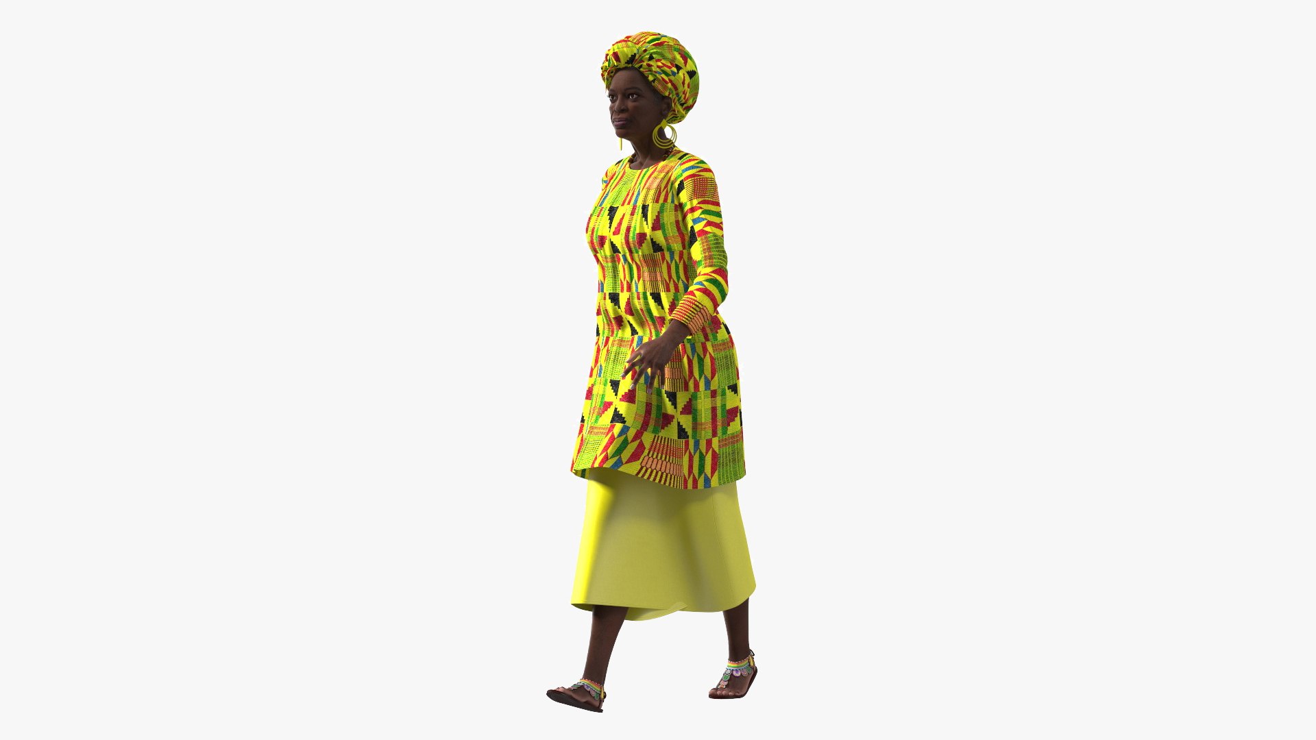 African Woman Wearing Traditional Clothes Rigged for Cinema 4D 3D model preview
