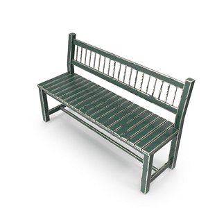 3D Weathered Outdoor Park Bench