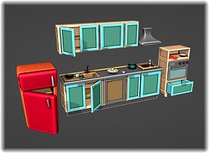 Modello 3D Cucina con accessori Cartoon obj 3D model