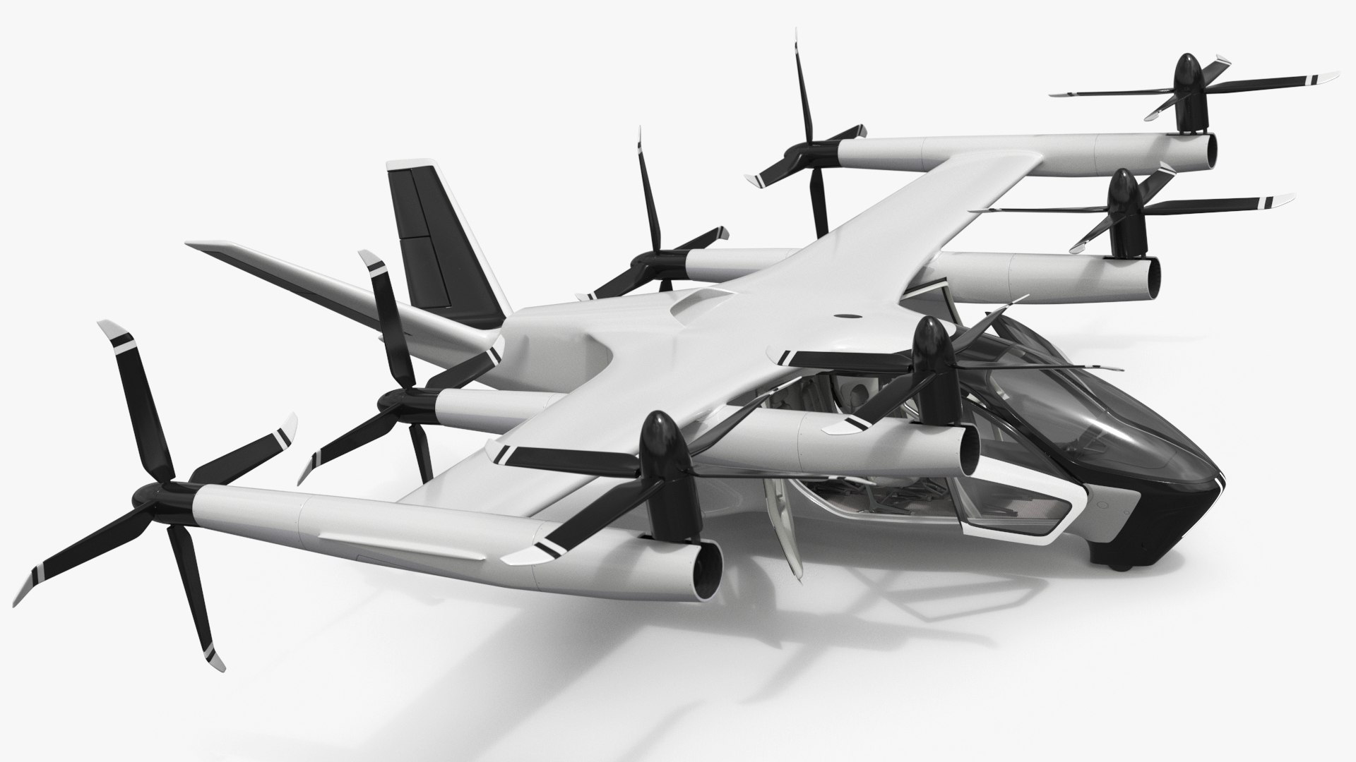 Futuristic eVTOL Aircraft with Urban Design Light On White Rigged for Cinema 4D 3D model preview