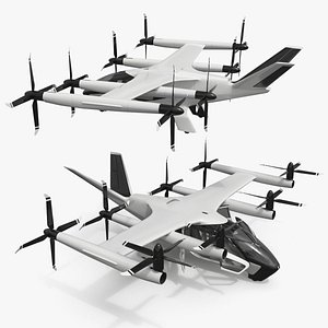 Futuristic eVTOL Aircraft with Urban Design Light On White Rigged for Cinema 4D 3D model