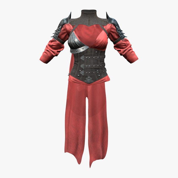 Crimson Black Medieval Fantasy Armour Top Jacket With Cape 3D model