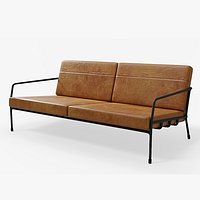 Design Couch with 3 seats leather cushions and retro look 3D model