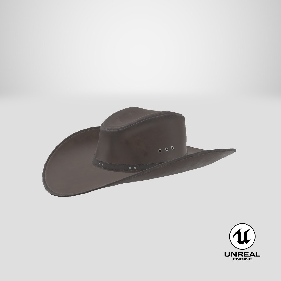 realistic cowboy hat 3D model https://p.turbosquid.com/ts-thumb/9X/IPhmKS/y3VvZxwM/stemcell_unreal_render/png/1593002305/1920x1080/fit_q87/cc2a564cda1dfb01e6c968ae24d4b4ad1d8882e8/stemcell_unreal_render.jpg