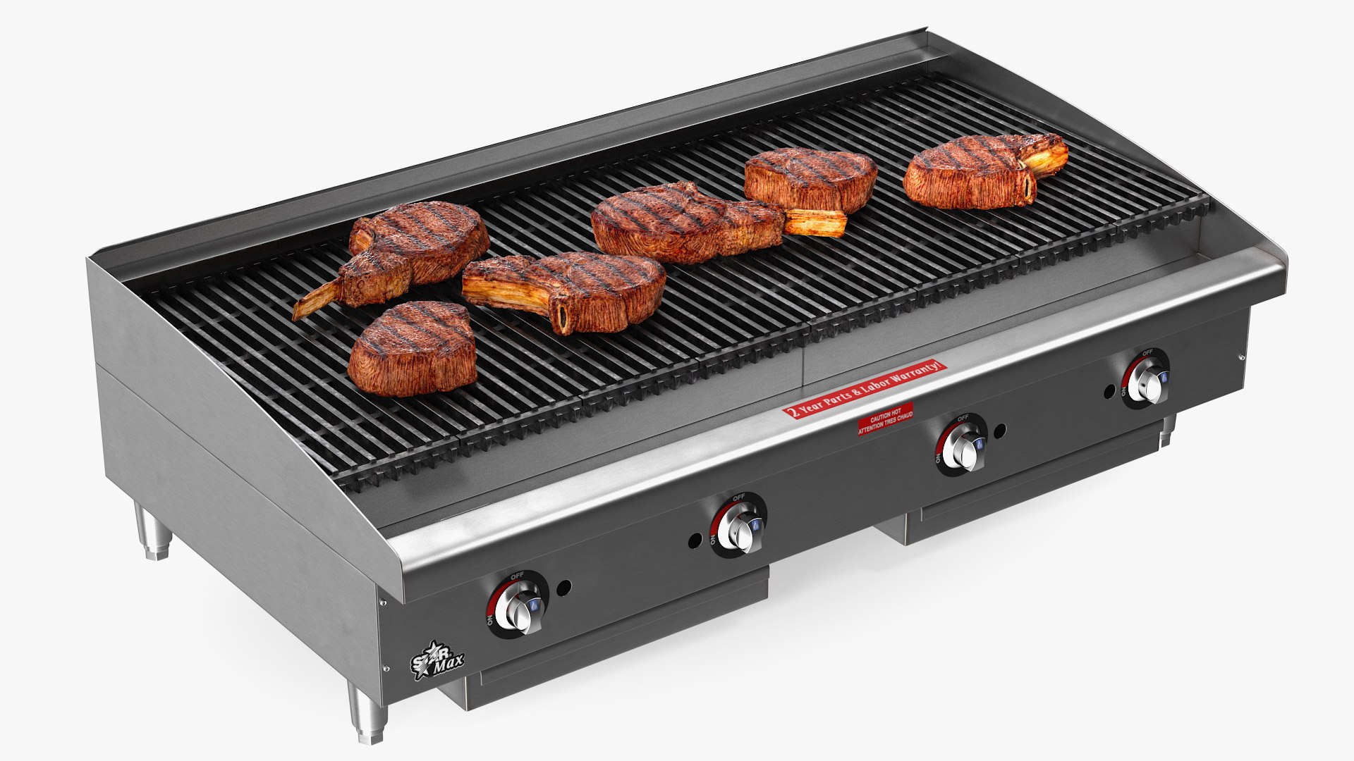 Countertop Stainless Steel Charbroiler with Meat 3D model preview