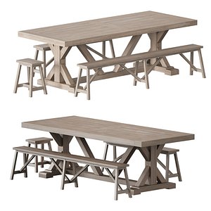 Trestle Teak Dining Table with Benches